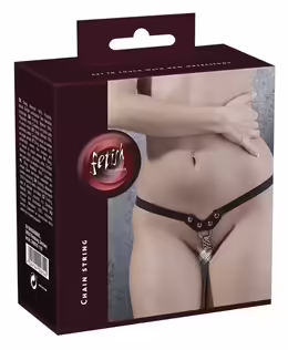 Стринг от изкуствена кожа с капси и верижки, S/L