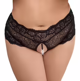 Curves дантелени бикини с декоративна перла, черни, XL