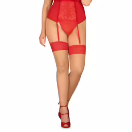 Obsessive Blossmina Stockings 6XL/7XL Red Lace Nude Sheer Plus Size