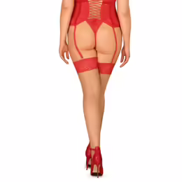 Obsessive Blossmina Stockings 6XL/7XL Red Lace Nude Sheer Plus Size