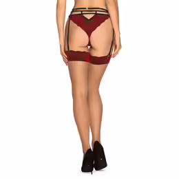 Obsessive Sugestina Sheer Stockings L/XL with Burgundy Lace Top