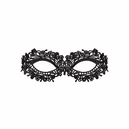 Obsessive A710 Elegant Black Guipure Mask One Size with Satin Ribbon