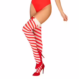 Obsessive Kissmas Stockings Red L/XL - Festive Striped Stay-Up Design