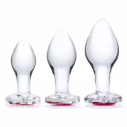 Glas Heart Jewel Glass Plug Set 3 pcs - Graduated Sizes, Red Base Accent