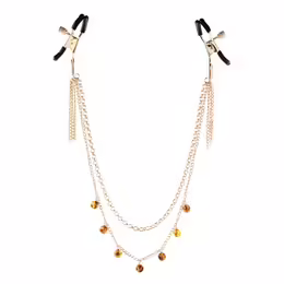 Sportsheets Amber Adjustable Gold-Plated Nipple Clamps with Beaded Chain