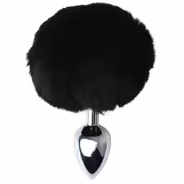 Sportsheets Sincerely Metal Plug Black with Faux Bunny Tail, 14 cm