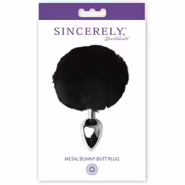 Sportsheets Sincerely Metal Plug Black with Faux Bunny Tail, 14 cm