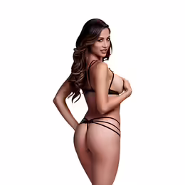 Baci Strappy Set Black - Sheer Polka Dot Lingerie, One Size