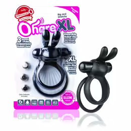 The Screaming O Ohare XL Black Dual Silicone Ring with Rabbit Ears