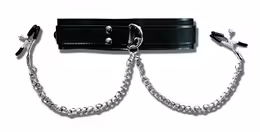 Sportsheets Vegan Leather Collar with Adjustable Clamps, Black, 27cm Chains