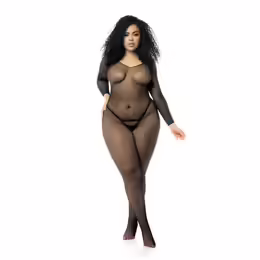 Leg Avenue бодистокинг дълъг, мрежест, Queen Size, черен