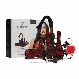 Комплект за bondage, 8 части, регулируем, червен