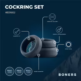 3 Ring Kit комплект ерекционни пръстени, 3 размера, медицински силикон, черен