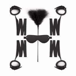 Bondage Starter Kit комплект за бондаж, регулируеми белезници, маска за очи, черен