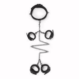 Bondage Set комплект за връзване, регулируем, изкуствена кожа, черен