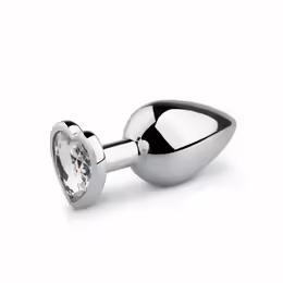 Aluminium Heart Gem Plug анална тапа, среден размер, сърцевиден камък, полирано сребро