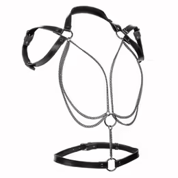 Euphoria Multi Chain Halter Harness Premium хамут, регулируем, веган кожа, метални вериги