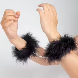 Black Feather Комплект белезници с пера, черен, хромова верига, 30 cm