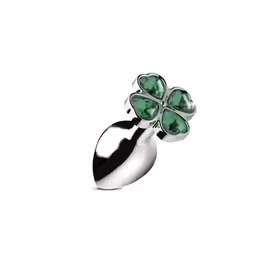 Lucky Clover метален анален разширител с кристал детелина, малък, сребрист