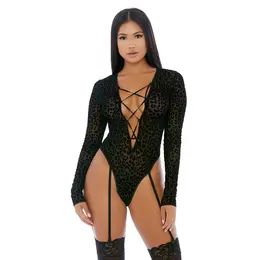 Feline Bodysuit with Cheetah Mesh and Long Sleeves XL by Lustful