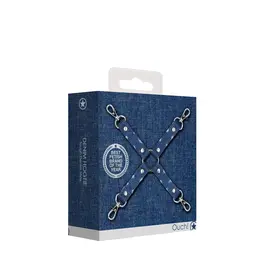 OUCH! Denim 4-Way Hogtie Cross Restraint - Heavy-Duty Adjustable 25cm
