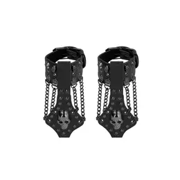 Rimba Bonded Leather Skull Decor Handcuffs with Removable Chain, Black