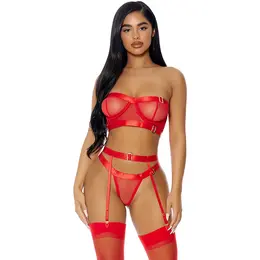 Mapale Good As Gold Mesh Lingerie Set M - 3-Piece Strapless & Garter Belt