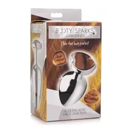 XR Brands Heart Plug Large - Aluminum & Tiger Eye Gem, 3 Inch