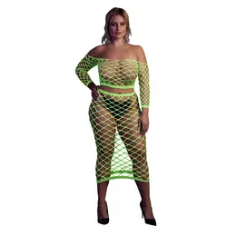 Neon Pink Long Sleeve Crop Top & Maxi Skirt UV-Activated Set by Shots