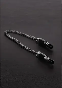 Shots Barrel Adjustable Intimate Clamps with Chain, Silver, Pair
