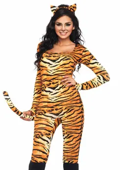 Leg Avenue Wild Tigress Catsuit Set with Tail and Ears, Size Universal