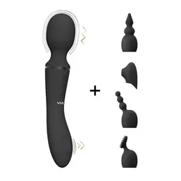 VIVE NAMI Pulse Wave Vibrating Wand Black - Dual Motor, 4 Attachments