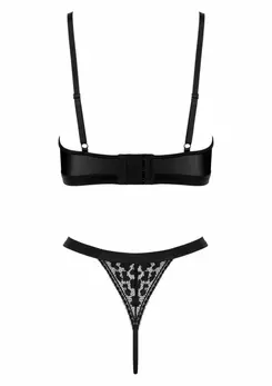TP100 2-Piece Wet-Look & Lace Bra Set - Black, Adjustable, Elegant Design