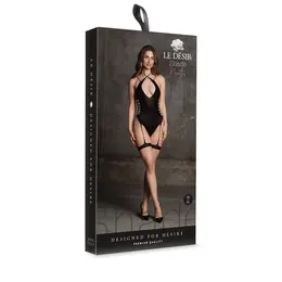 Metis XVI Body with Garters & Crossed Neckline, Black, One Size S-XL