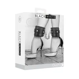 OUCH! Plush Bonded Leather Adjustable Ankle Cuffs with Soft Lining Black
