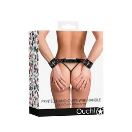 Ouch! Adjustable Leather Handcuffs with Ergonomic Handle Black