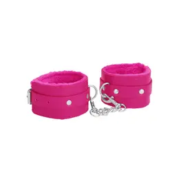 OUCH! Plush Leather Ankle Cuffs with Adjustable Strap and Furry Lining