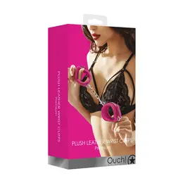 OUCH! Plush Leather Ankle Cuffs with Adjustable Strap and Furry Lining