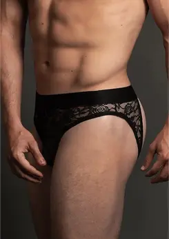 Dreamgirl Lace Open Back Brief S/M - Sheer Mid-Rise Intimate Panty