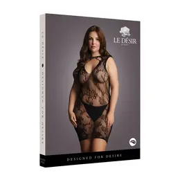 Rimba Plus Size High Neck Lace Pattern Mini Dress XXL-5XL Black