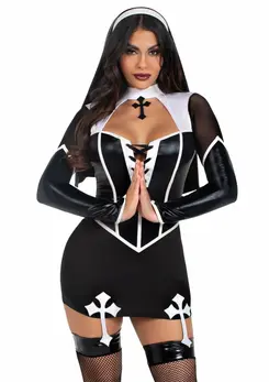 Leg Avenue Holy Hottie Dress Black Boned Garter Costume Set