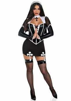 Leg Avenue Holy Hottie Dress Black Boned Garter Costume Set