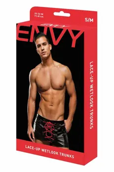 ENVY Lace-Up Wetlook Trunks Black/Red S/M - Adjustable Modern Design