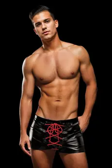 ENVY Lace-Up Wetlook Trunks Black/Red S/M - Adjustable Modern Design