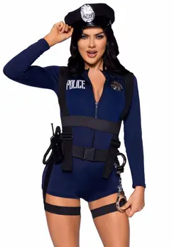 Flirty Cop Romper Costume Set - Navy Blue, Badge & Accessories, L