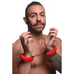 XR Brands Furry Adjustable Red Restraint Handcuffs with Keys 4.5-7in