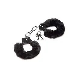 XR Brands Cuffed in Fur Adjustable Faux Fur Handcuffs Black 4.5-7