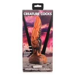Ravager Silicone Intimate Tentacle Model - Marbled Red-Orange, Waved Texture