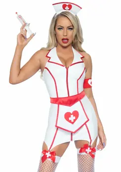 Vinyl ER Hottie Dress - Shaping Mini Dress with Accessories, White/Red L