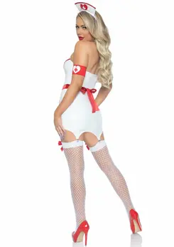 Vinyl ER Hottie Dress - Shaping Mini Dress with Accessories, White/Red L